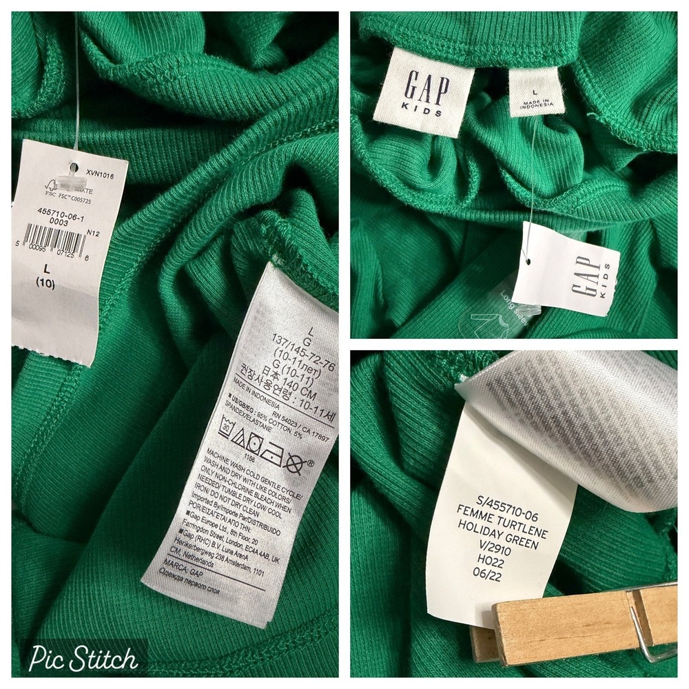 Gap Kids Girls Holiday Green Ribbed Puff Sleeve Turtleneck Top Size L 10 NWT - Picture 10 of 11